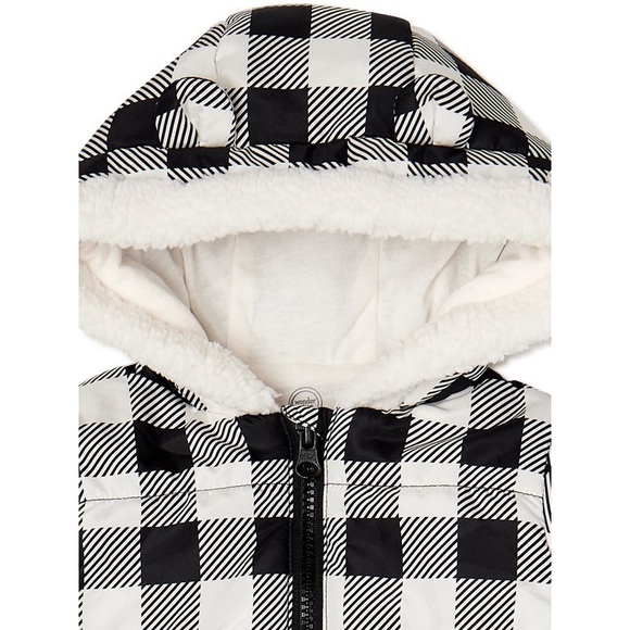 NWT WONDER NATION BABY CHECKERED FLEECE SNOWSUIT WITH EARS HOOD (0-3 months) - Picture 3 of 5